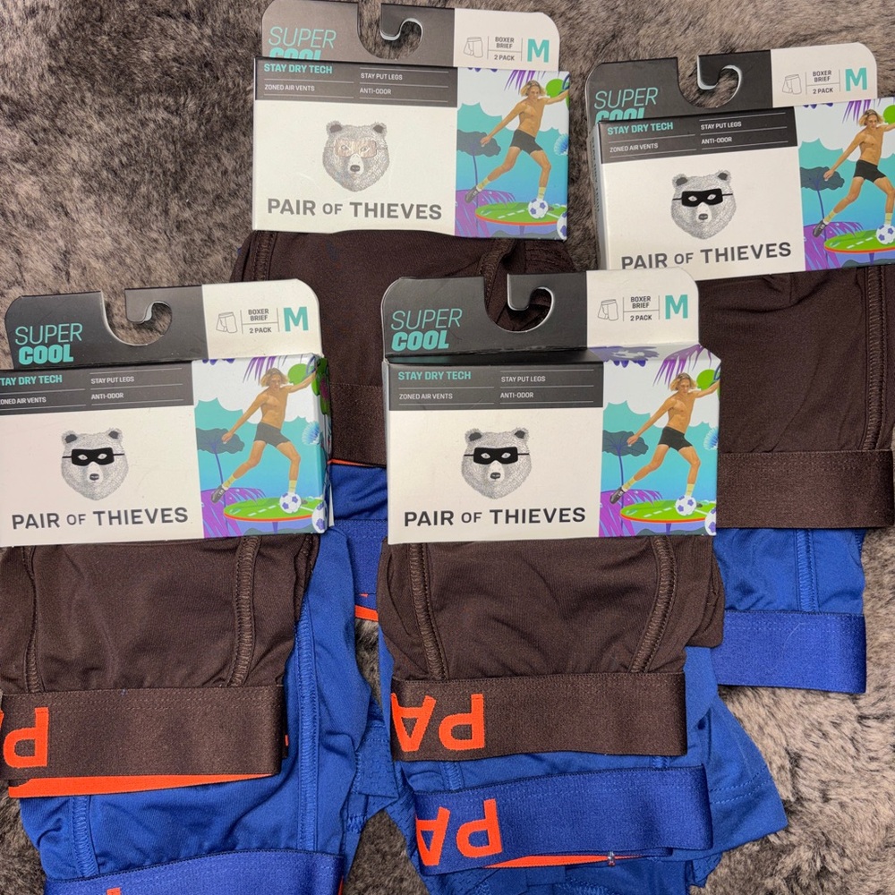 Pair of Thieves Men’s Blue & Brown Stay Dry Tech Boxer Briefs - M